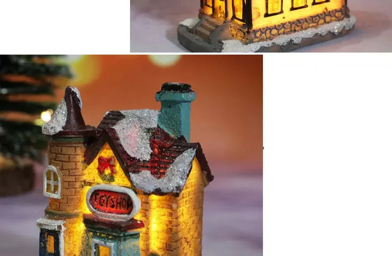 Christmas decoration house LED light durable Christmas ornaments small resin mini house miniature village building for home children gift