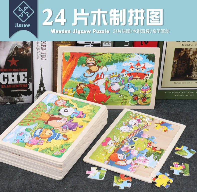 Nouveau 24 pièces Puzzles en bois enfants dessin animé Animal bois Puzzle jouets d'apprentissage éducatif précoce pour enfants cadeau