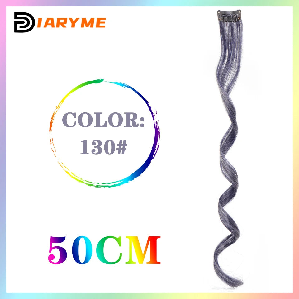 Colorful curly synthetic hair extensions for girls, long clip-in hairpiece, multicolored party strands, wig piece, for women and children