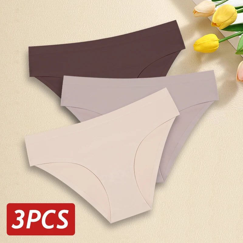 3 pièces/ensemble femmes culottes Sexy sans couture sans Trace sous-vêtements taille basse slips 9 couleurs unies respirant intimes Lingerie Ultra mince