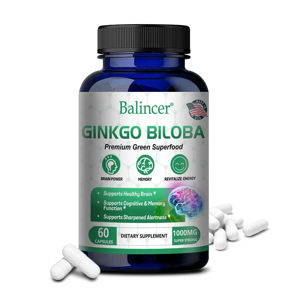 Extrait de Ginkgo Biloba, Supplément de Vitamine B, Prend en Charge la Fonction du Cerveau et la Mémoire, Focus, Instituts Soulignés, 60/120 Capsules bobines ales