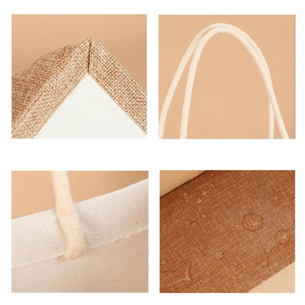 Sac fourre-tout en toile de jute réutilisable vintage, sacs en lin faits à la main, sacs à main portables pour dames, sac d'épicerie, sac cadeau d'anniversaire et de mariage