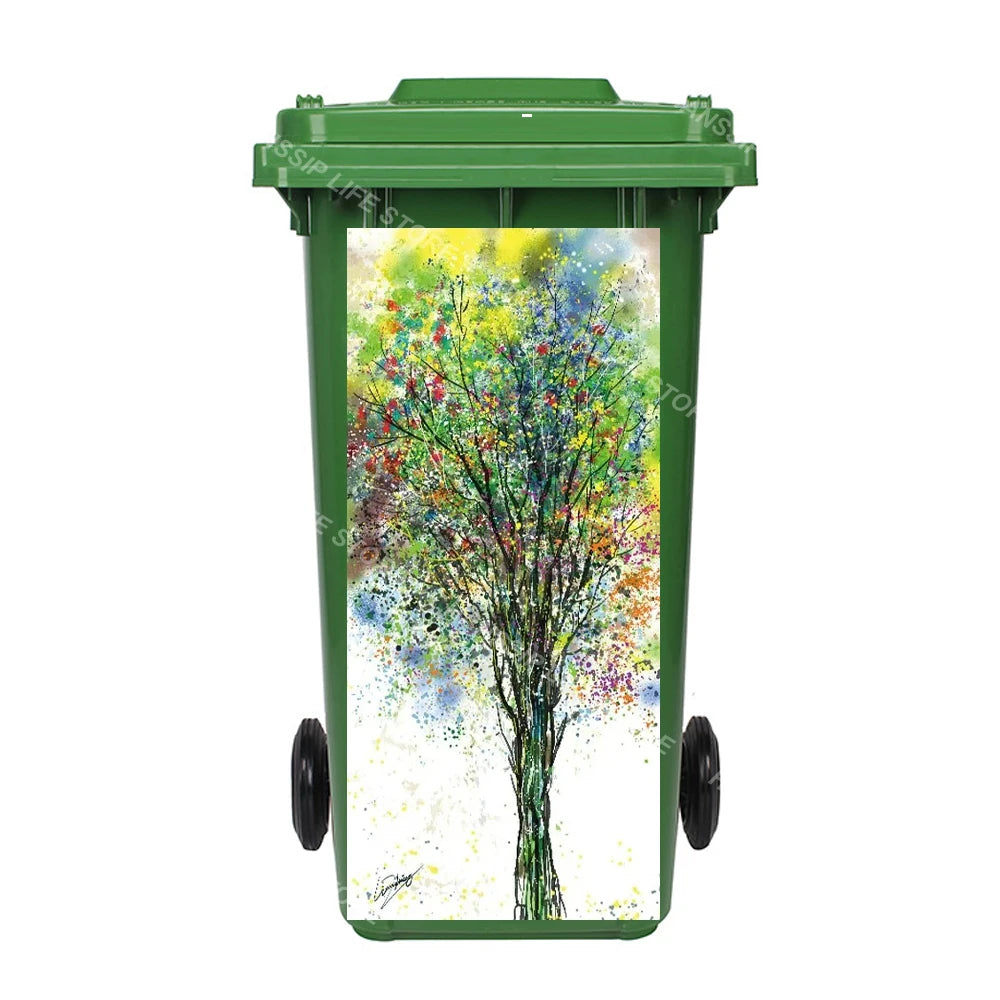 Autocollant imperméable en PVC pour poubelle d'extérieur, plantes tropicales, art mural, autocollants pour poubelle, pingouin et cuir chevelu