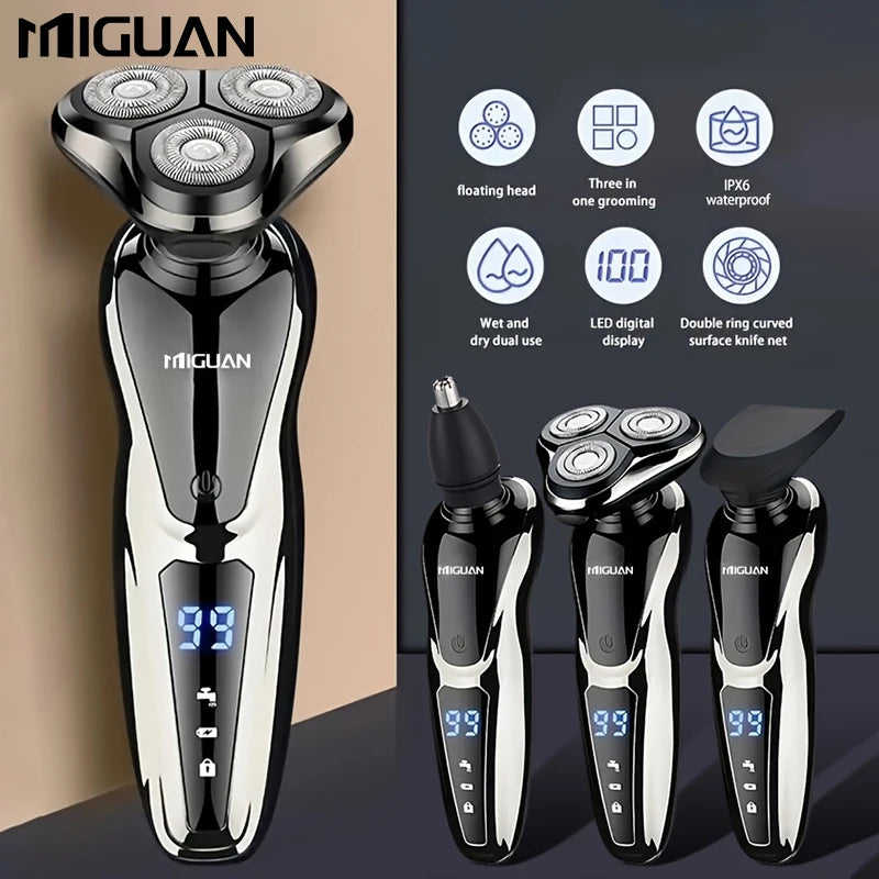 Rasoir électrique pour hommes, rasoir électrique 3 en 1, tondeuse à poils de nez, rasoir Portable rechargeable par USB, lame flottante 3D numérique