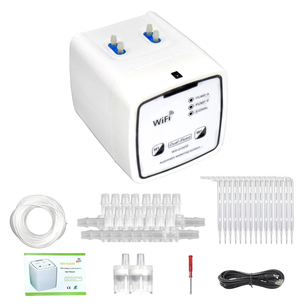 Smart WIFI Watering System, Dual Pump, Automatic Drip Irrigation System, Remote App Controller for Garden Patio