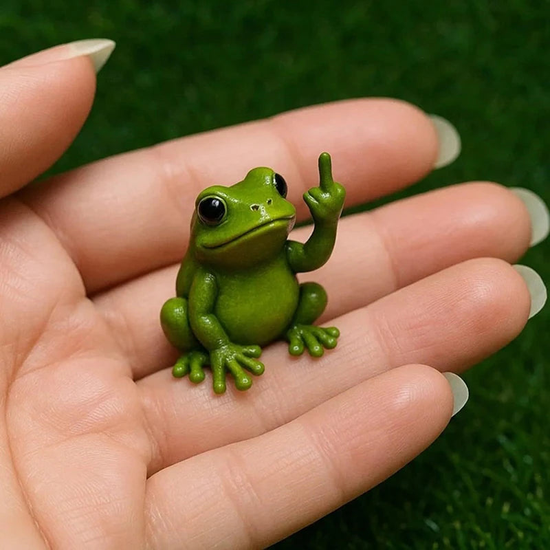 Funny Middle Finger Animal Statue, Mini Dog and Cat Figurine, Resin Desk Ornament, Highland Cattle Frog Sculpture for Office and Home