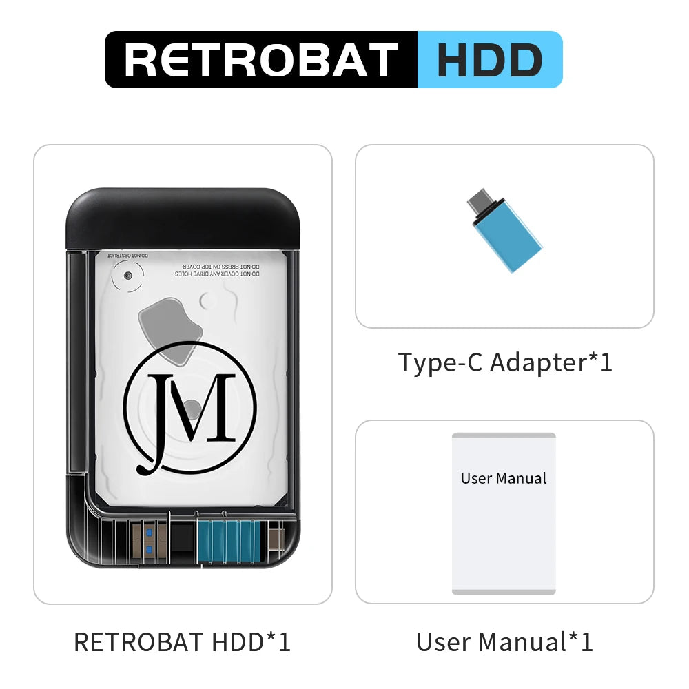 RETROBAT Consoles de disque dur de jeu portables 500G 70 + émulateurs 64000 + jeux rétro pour PS3/PS2/DC/N64/PSP/MAME/SS pour ordinateur portable Windows et PC