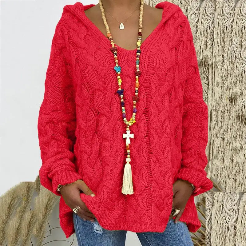 20 Colors Women's Loose Twist Knot Knitted Sweaters Autumn Winter Women's Hooded Knit Pullover Coats XXBLH-1058