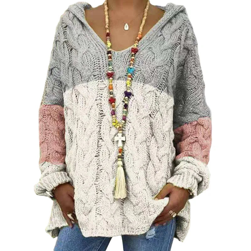 20 Colors Women's Loose Twist Knot Knitted Sweaters Autumn Winter Women's Hooded Knit Pullover Coats XXBLH-1058