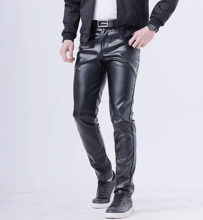 Pantalon en cuir PU pour hommes, Slim, à la mode, rouge, bleu, noir, gris, blanc, nouvelle collection 2024