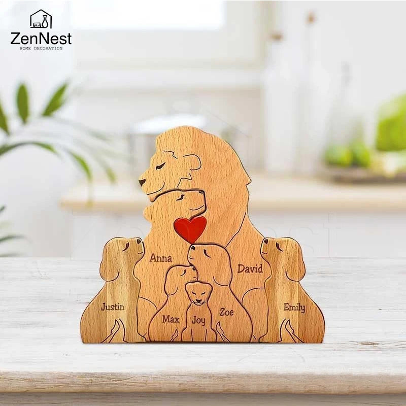 Personalized wooden family puzzle with name, wooden lion, artistic home decoration, Christmas, Thanksgiving, a warm gift for mom