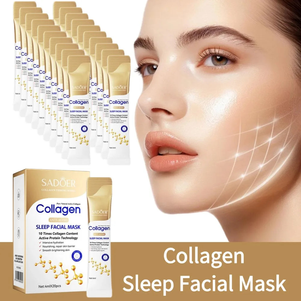 Masques qualifiée aux de sommeil au collagène pour femmes, hydratant en profondeur, éclaircissant, raffermissant, soin de la peau, 20 pièces