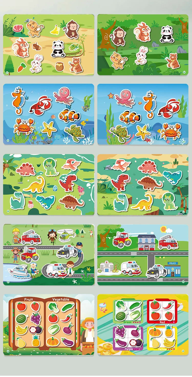 Livre occupé pour les tout-petits âgés de 2 à 6 ans, livre silencieux, activité d'apprentissage préscolaire, autocollant réutilisable et Velcro assorti Montessori Fine Mot