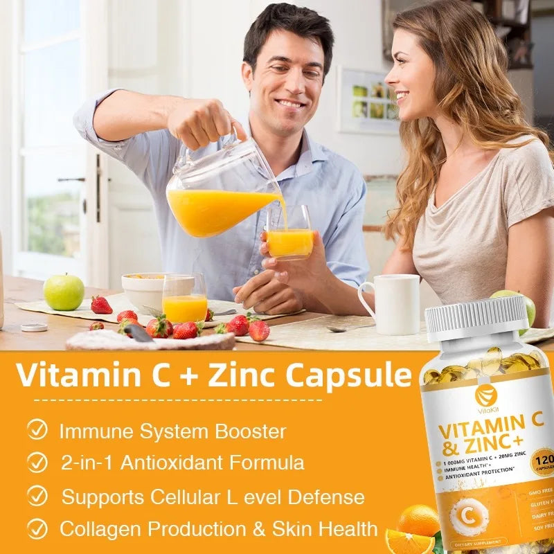 Vitamine C 1000 mg avec zinc 20 mg 120 gélules Supplément de diétérie vitamine |   Vegan sans OGM et sans gluten