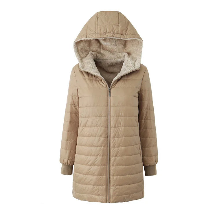 Veste longue à capuche pour femmes, coupe ample, manteau en coton doublé polaire, confortable, Style décontracté, mi-long, Parka, vêtements d'extérieur