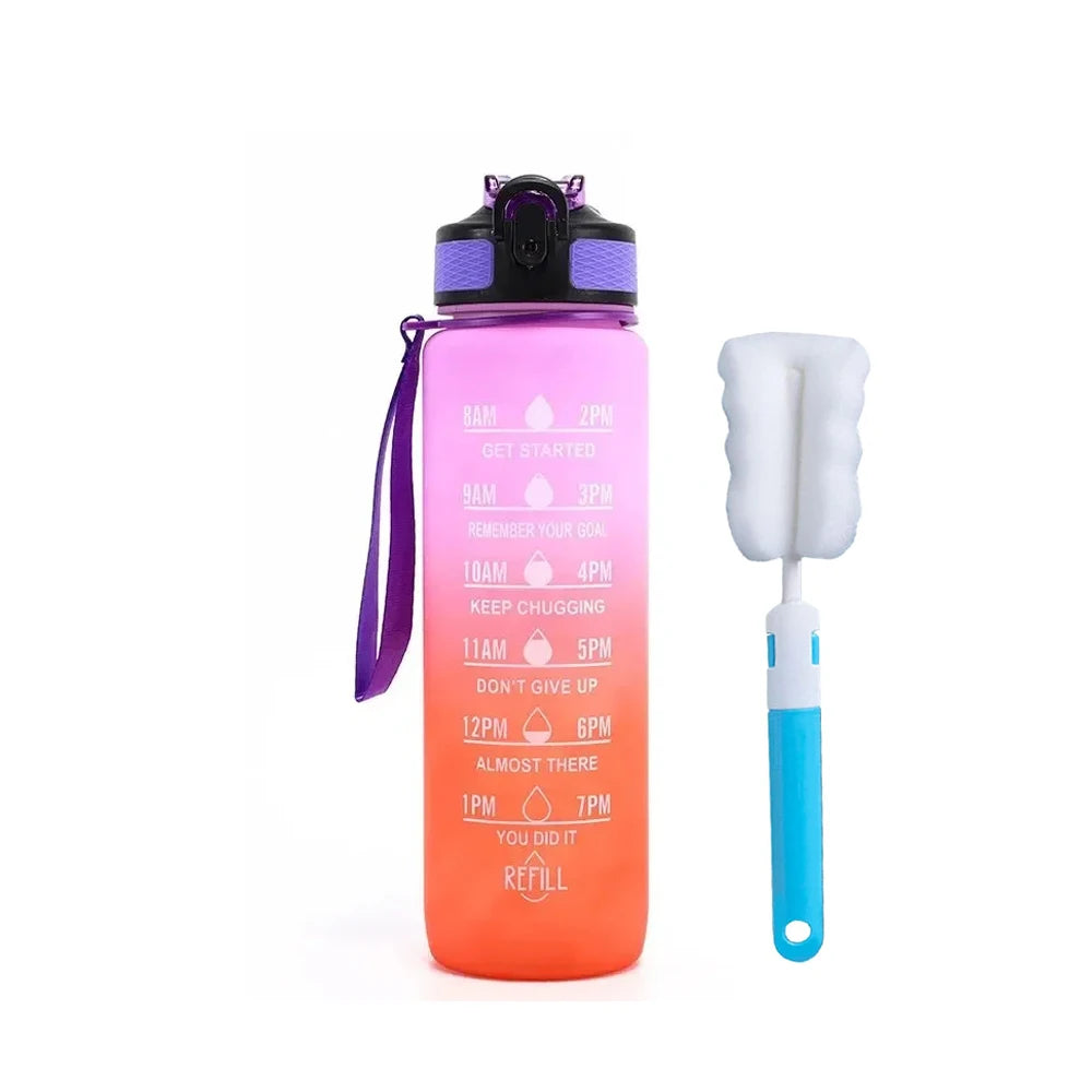 Bouteille d'eau potable de 32 oz avec fois pour boire et paille, motivation avec sangle de transport, étanche BPA et sans toxique