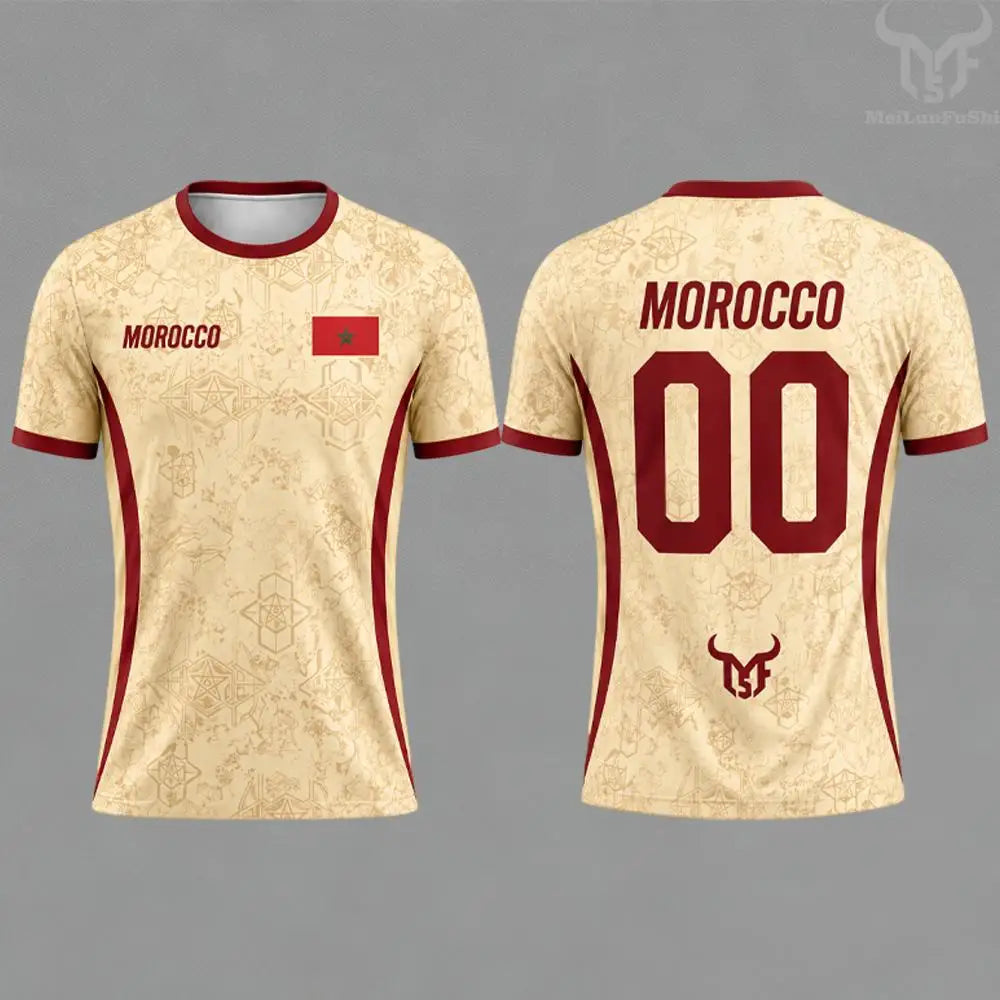 Maillot de football unisexe à séchage rapide et respirant pour homme, imprimé drapeau du Maroc 2026, personnalisable avec nom et numéro