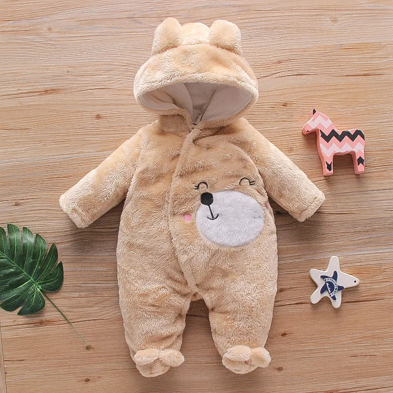 Plush climbing clothes for babies aged 0-2 years, warm and thick, made of cotton, with a cartoon dog and rabbit design, new autumn and winter collection