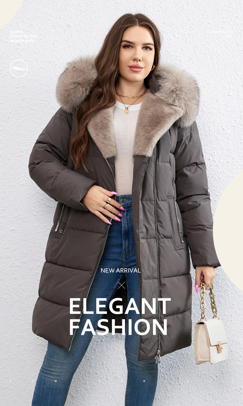 HaiLuoZi-Doudoune Longue en Coton pour Femme avec Ceinture en Fourrure, Manteau à Revers, Fermeture Éclair Indépendante, Vêtements d'Extérieur, Nouvelle Collection Hiver 2023, 1171