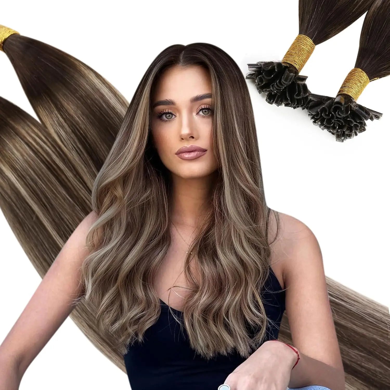 Ugeat U-Tip Human Hair Extensions 1g/s U-Tip Hair for Women 14-24" Pre-Glued Hair Extensions 50g/100g Keratin Tip Hair