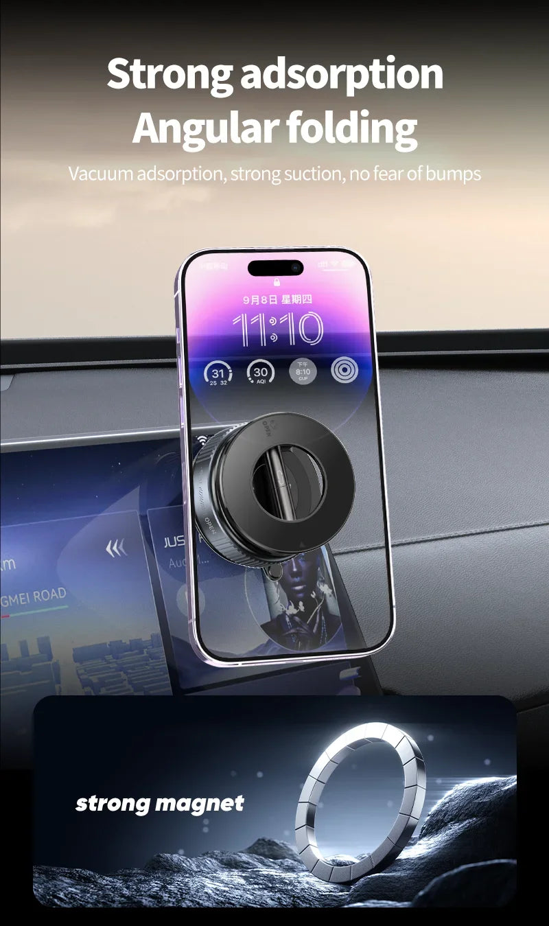 Support de téléphone magnétique pour voiture pliable Design 360 °   Support sous vide réglable pour voiture/bureau/salle de bain/utilisation universelle