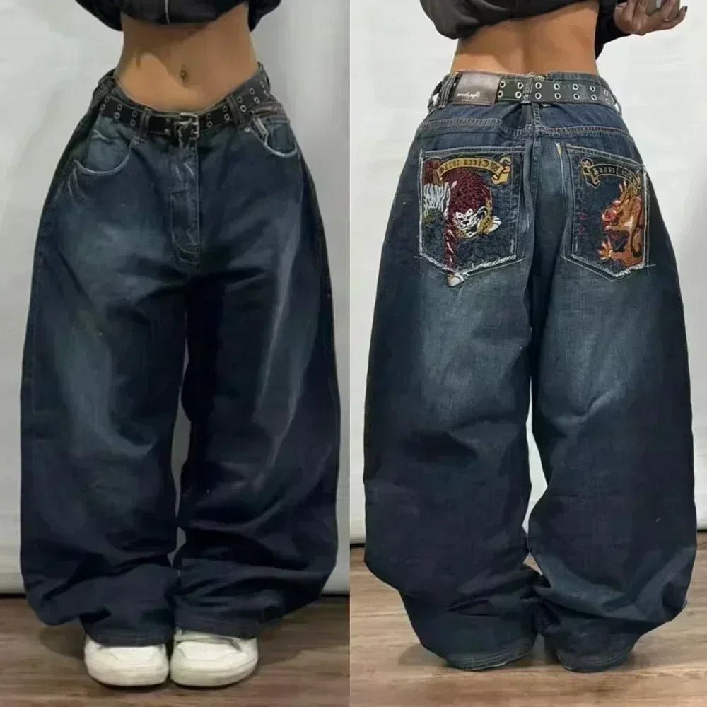 American Y2K 2025 New Baggy Wide Leg Black Oversized Jeans Women's Casual Street Joker Denim Pants Couple Jeans Vintage Streetwear