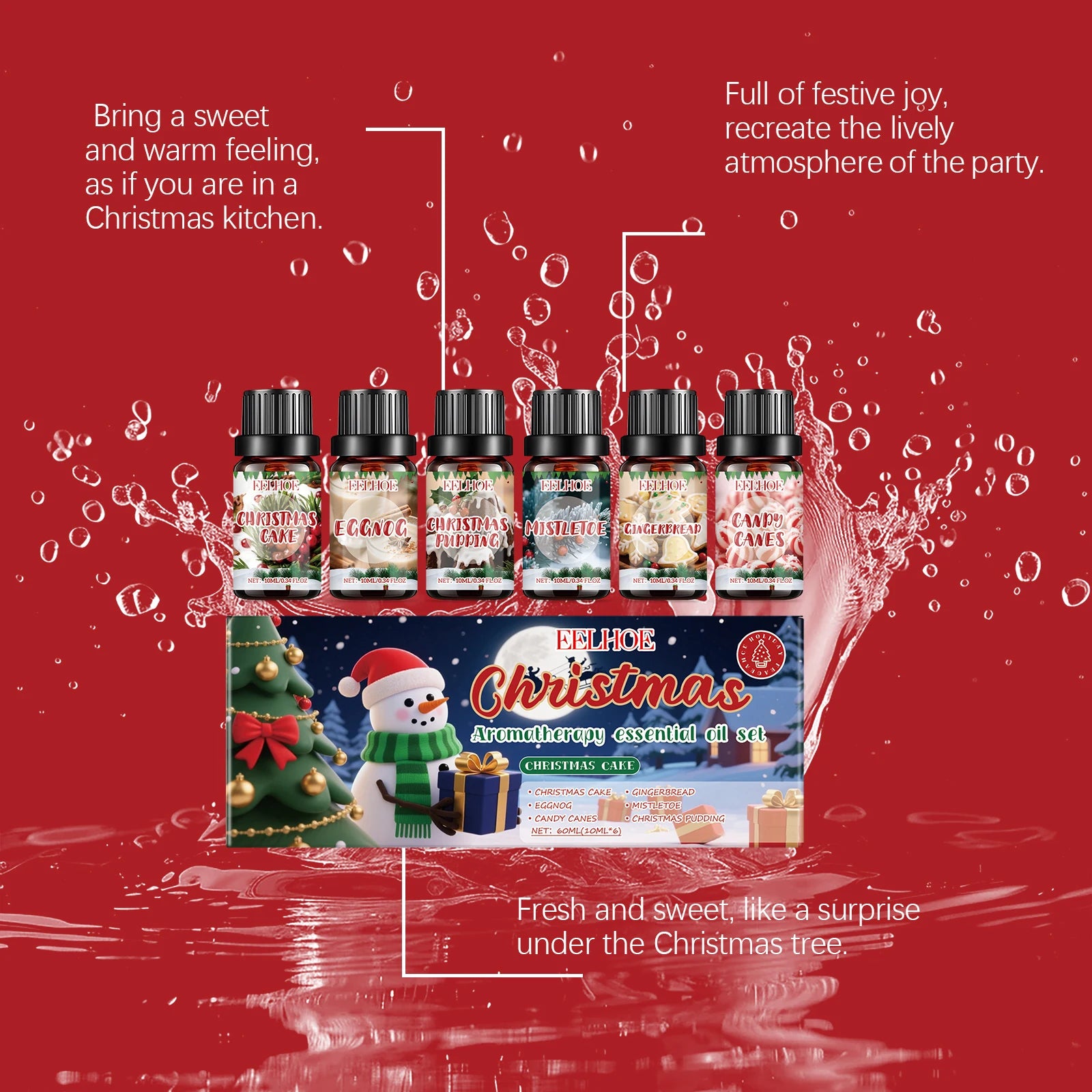 Ensemble d'huiles essentielles d'aromathérapie de noël, parfum longue durée, 6 parfums de vacances, parfums festifs et atmosphère relaxante, 6x10ml