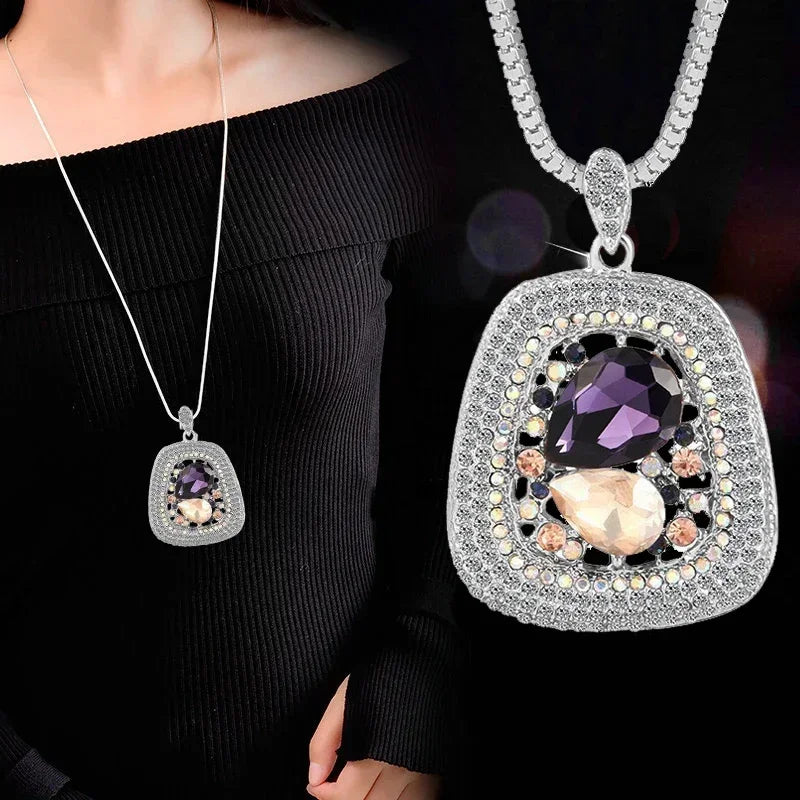 Colliers longs avec pendentif trapézoïdal en pierre semi-précieuse pour femmes, Vintage carré géométrique, cadeaux féminins, bijoux, nouvelle collection 2025