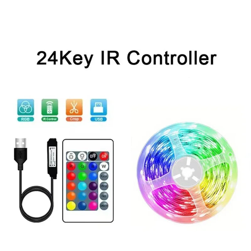 Bande lumineuse LED USB pour la décoration de la chambre, rétroéclairage TV, lampe, ruban à diode, Bluetooth, contrôle d'application, proxy document, RVB 5050, 1-40m