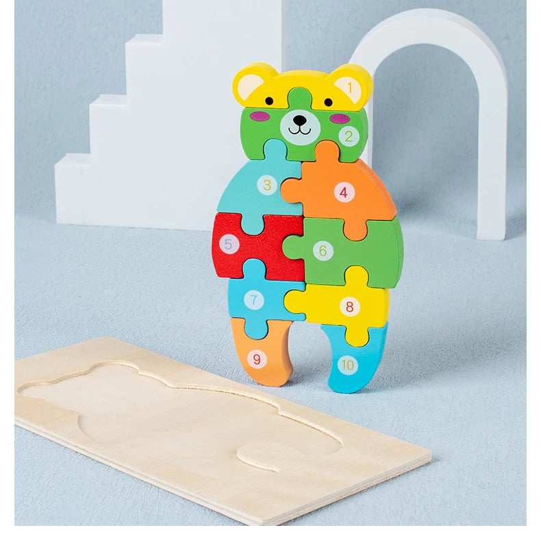 Puzzles en bois Montessori pour enfants, jouets pour tout-petits de 2 à 3 et 4 ans, jouet dinosaure