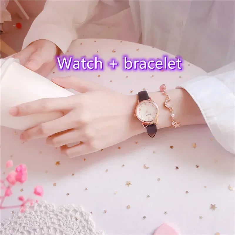 Nouvelle mode enfants amour cadran numérique enfants montre ensemble bracelet en cuir montres à Quartz enfant filles horloge enfants cadeau montre (sans boîte)