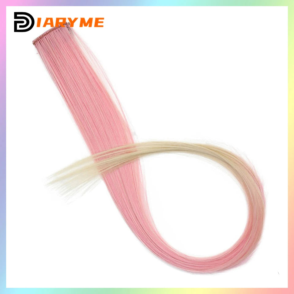 Colorful curly synthetic hair extensions for girls, long clip-in hairpiece, multicolored party strands, wig piece, for women and children