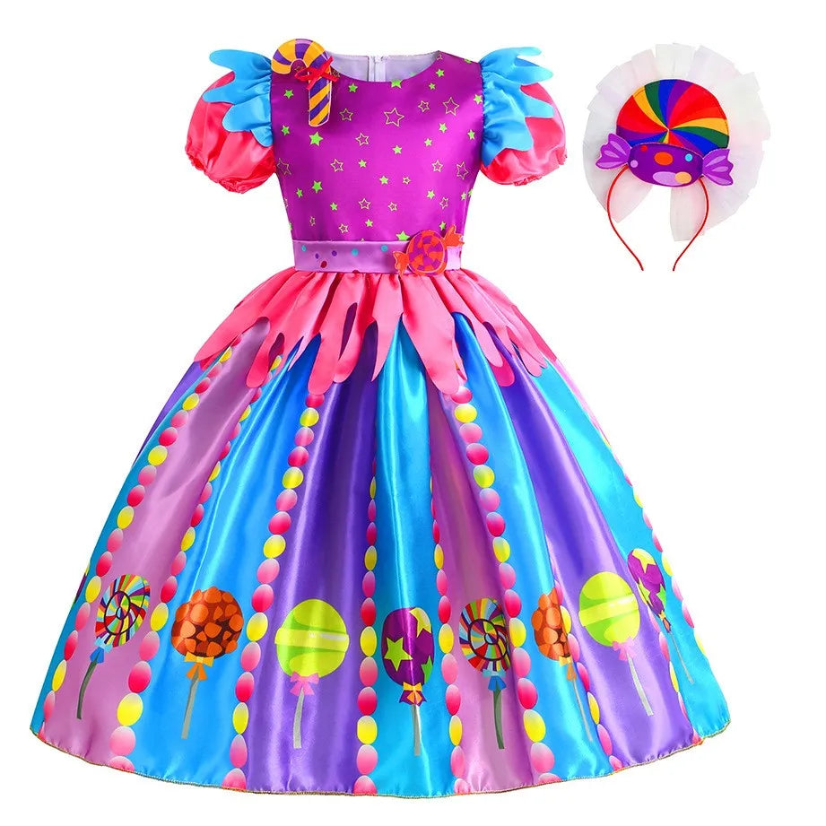 Robe sucette sucette pour filles, costume de carnaval, costume d'anniversaire pour petits enfants, tutu arc-en-ciel de paupières, vêtements de mariage pour enfants, bonbons doux, nouveau