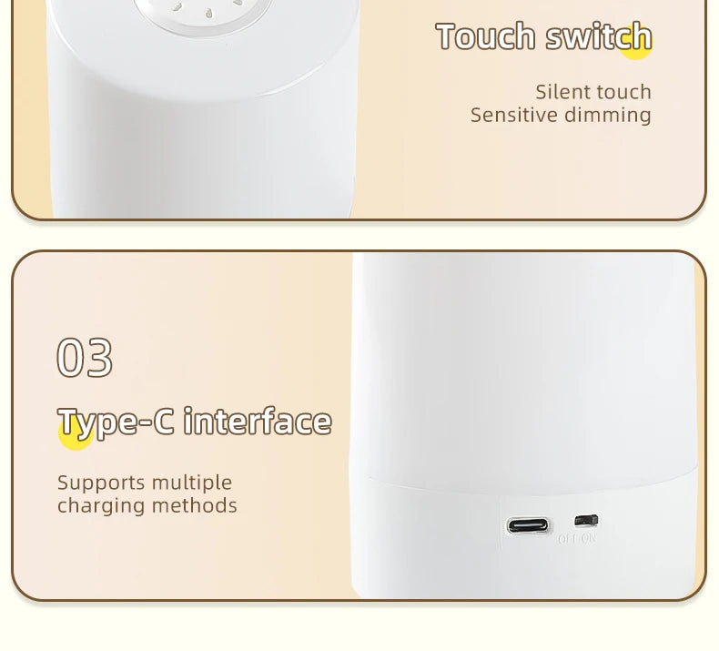 Veilleuse LED à capteur tactile pour enfants, lumière à intensité variable en continu, à côté de la lampe, chargement USB, lampe de table, veilleuse pour bébé, chambre à coucher