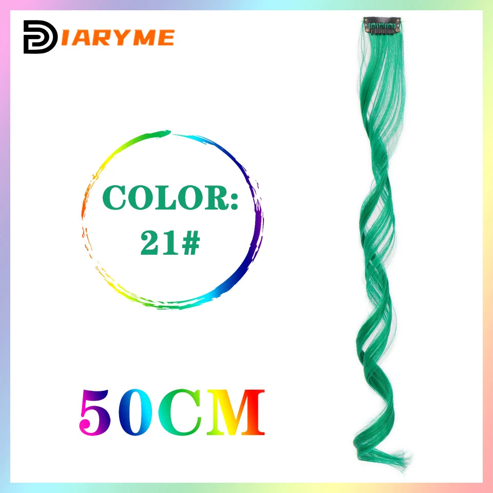 Colorful curly synthetic hair extensions for girls, long clip-in hairpiece, multicolored party strands, wig piece, for women and children