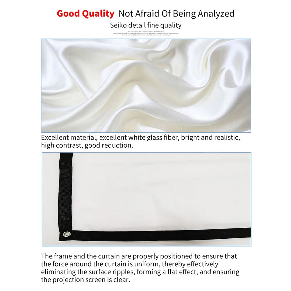 Écran de projection portable anti-lumière pour la maison et l'extérieur, rideau simple HD, cinéma maison de voyage, 60 pouces, 72 pouces, 84 pouces, 100 pouces, 120 pouces, 150 pouces