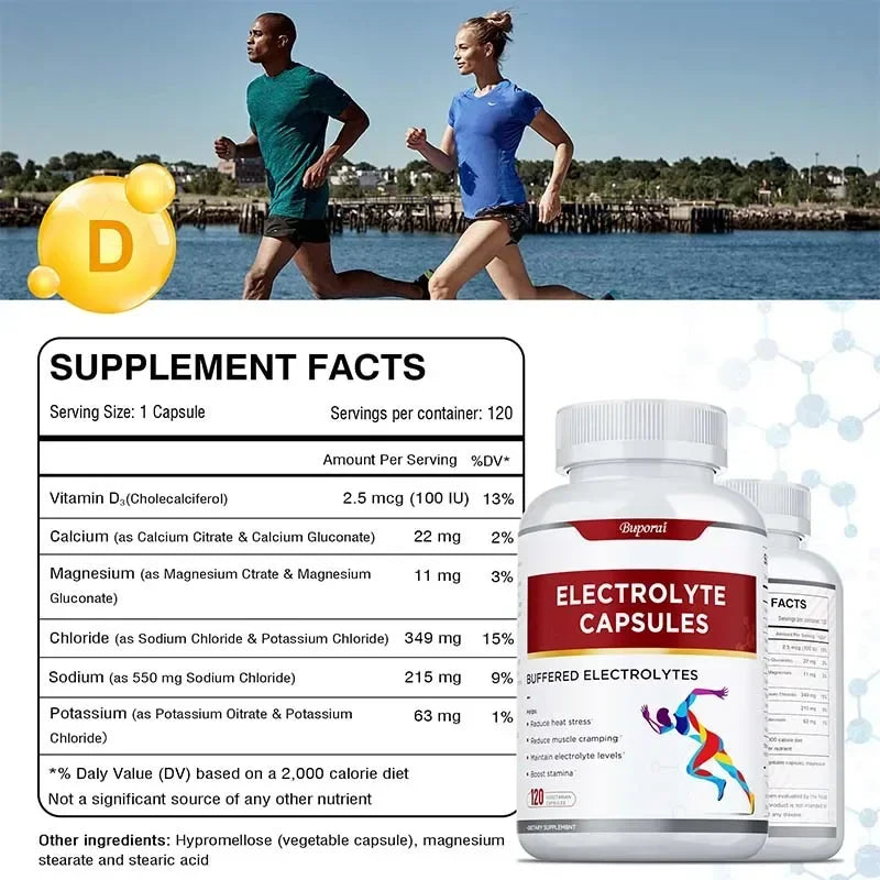 Capsules d'électrolyte - Soutient l'équilibre à l'électrolyte, soulage le stress, supplément de la nutrition sportive, améliore l'endurance, sans OGM
