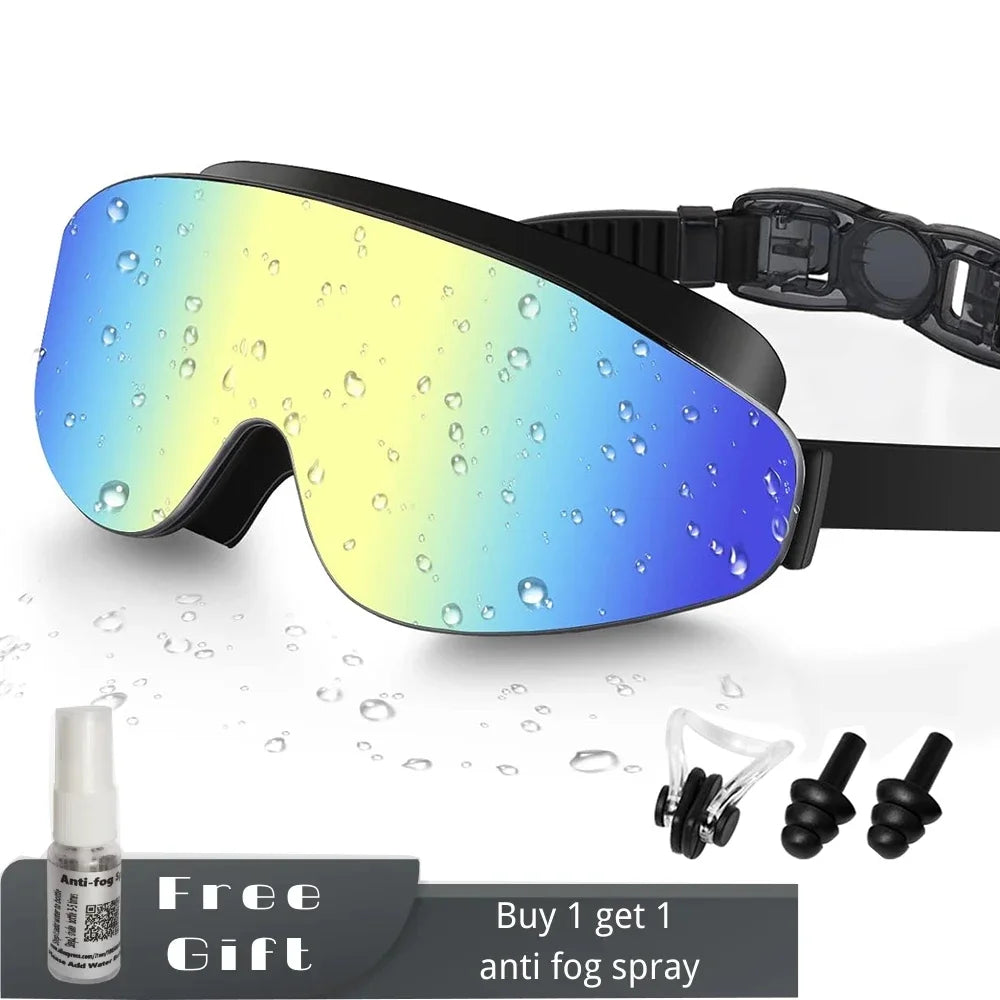 Lunettes de natation polarisées pour enfants de 4 à 16 ans, avec spray de brouillard, bouchon d'oreille à clip antarctique, vue large, anti-buée et anti-fuite