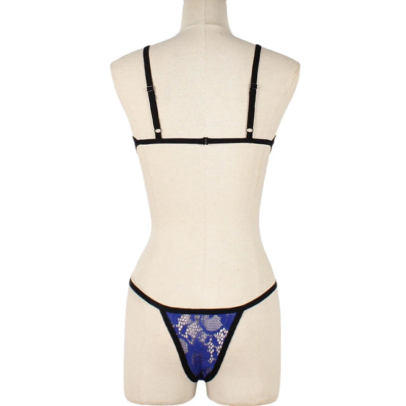Ensembles de Lingerie érotique pour femmes, jarretelles en dentelle, soutien-gorge et culotte transparents, Costumes Porno féminins, col licou en V profond, ensemble de sous-vêtements Sexy