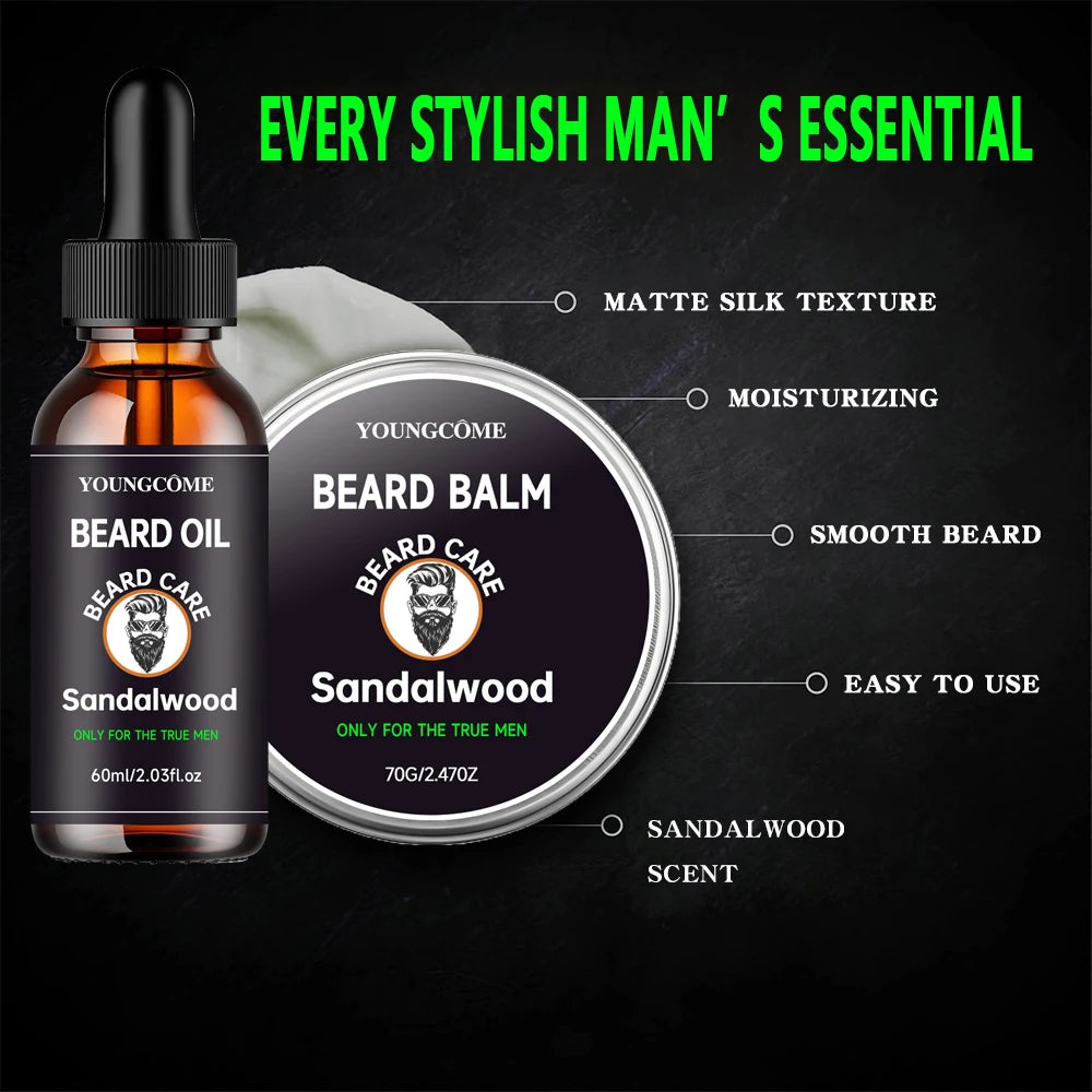 Kit de soins pour barbe, moustaches, shampoing pour nettoyage en profondeur, huile volumisante, baume pour moustache, huile hydratante pour barbe, ensemble de crème pour barbe