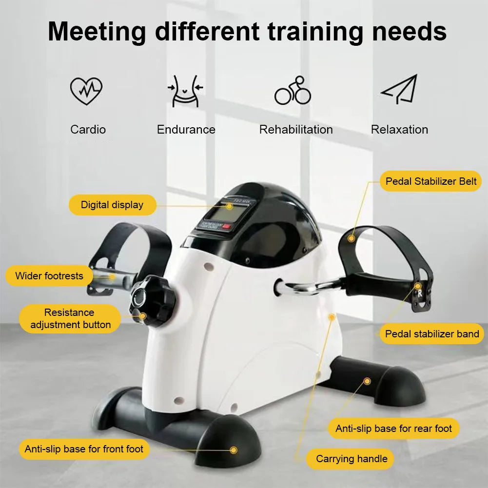 Mini entraîneur de bras et de jambes de vélo d'exercice, machine d'exercice de pédale de pied réglable, écran LCD, entraîneur de pédale portable pour le bureau à domicile