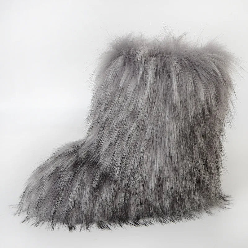 Bottes de neige d'hiver pour femmes en plein air de luxe fourrure fausse fourrure de renard bottes femme en peluche chaud plate-forme chaussures nouvelle mode Bottes grande taille 46