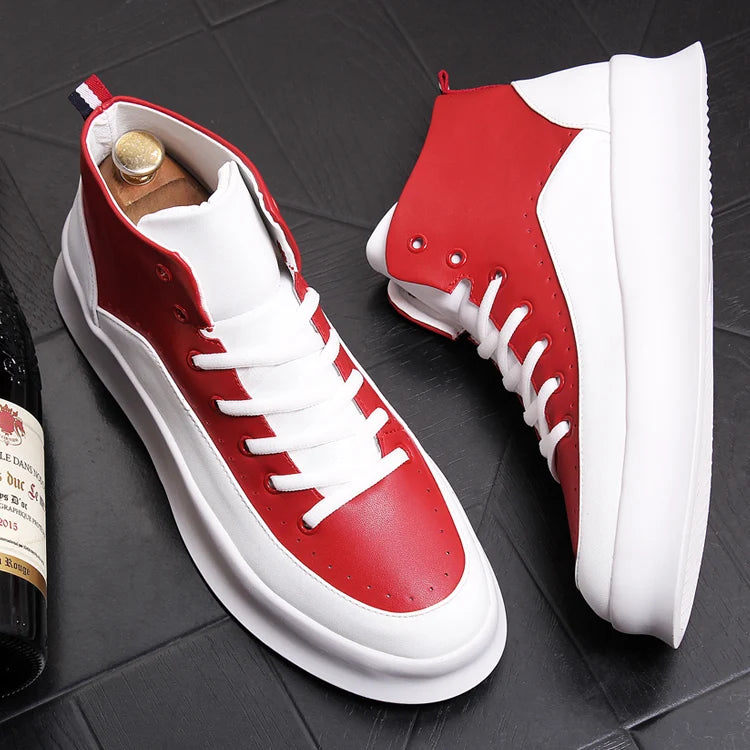 Marque designer hommes bottes rouge blanc chaussures en cuir de vache beaux appartements chaussure plate-forme botte cheville botas masculinas chaussures homme