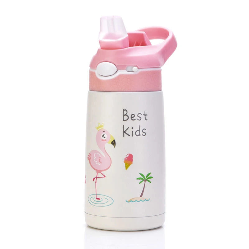 400ML enfants bouteille d'eau dessin animé Animal tasse pour enfants avec paille en acier inoxydable flaques sous vide bouteille Thermos tasse thermique tasses