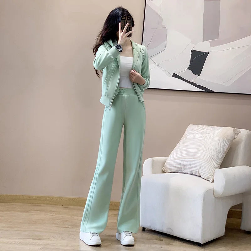 Ensemble de vêtements de sport décontractés pour femmes, sweat à capuche amincissant pour jeunes, tendance, deux pièces, en Polyester, manches longues, confortable, printemps automne