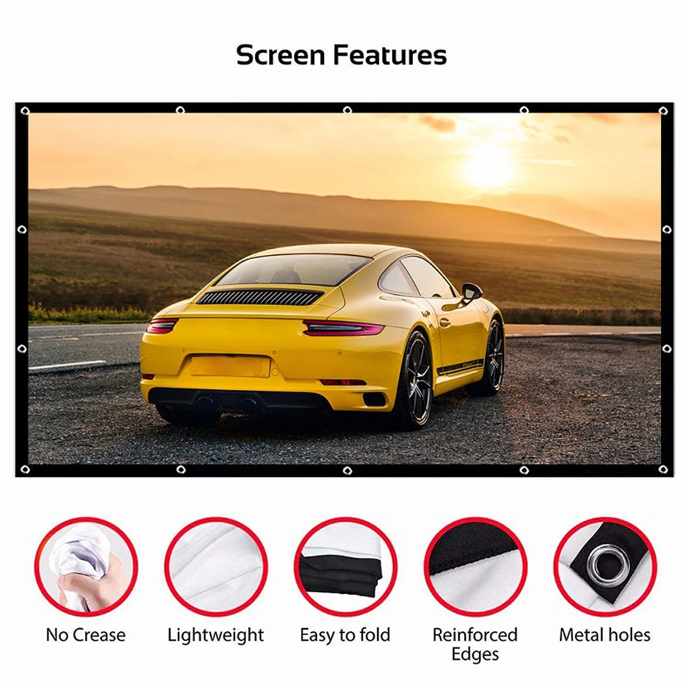 Écran de projection portable simple, grille de rideau, écran HD, cinéma à domicile, bureau, film extérieur, 60 ", 72", 84 ", 100", 120/150"