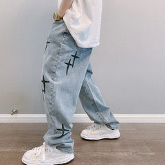 Boyfriend Vintage mode droite décontracté ample Denim Cargo pantalon hommes concepteur imprime étoile jean Streetwear ample jambe large jean