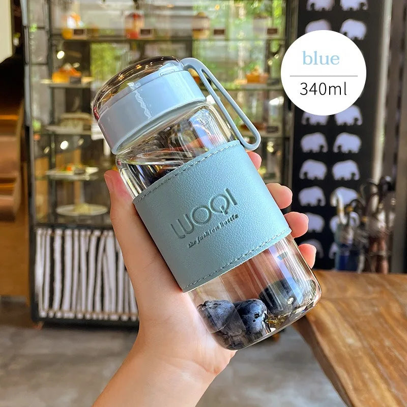Bouteille en verre Portable de 340ML et 480ML, mignonne, résistante à la chaleur, pour boire de l'eau froide, du jus de thé, avec couvercle à vis, filet filtrant facile à transporter