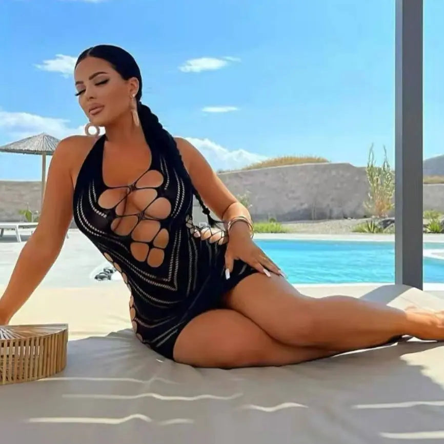 Robe d'été femmes robes d'été maille noire chaude estidos de verano mujer sexy club plage chemise de nuit robe chaude kimino