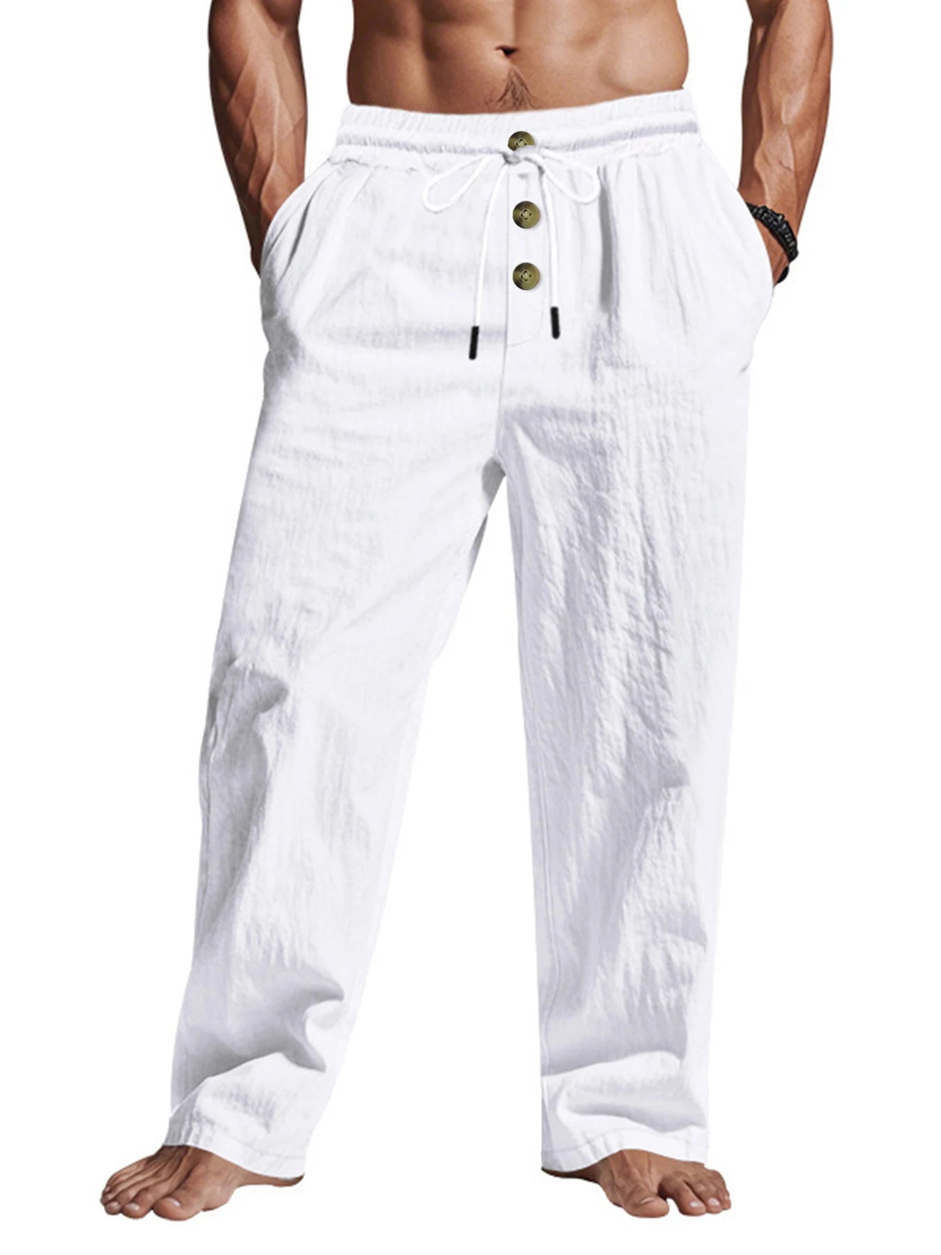 Pantalon décontracté homme 2025 printemps/été nouveau homme grande taille blanc pantalon droit solide plage noir Fitness pantalon S-XXXL